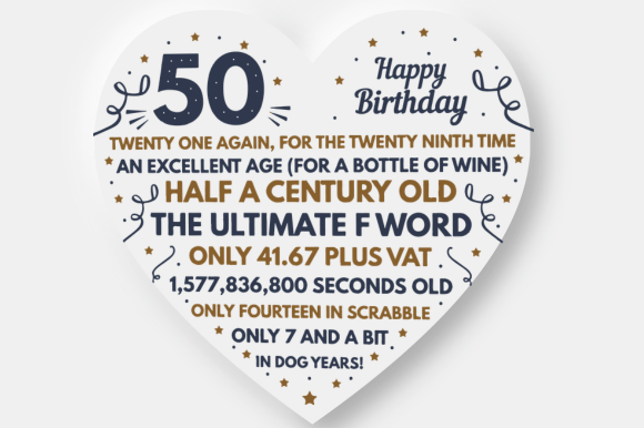 Cheeky 50th Milestone Heart Decor Graphics for Crafts