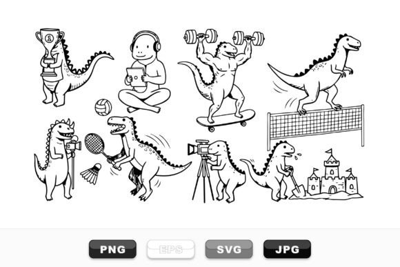 Funny Dino Sports Clipart Set for Graphics and Crafts