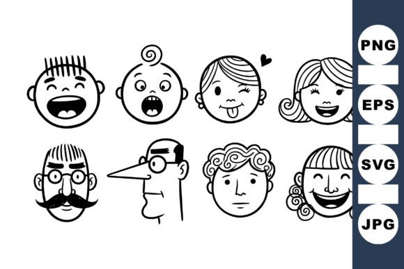 Funny Expression Faces Set for Crafts and Graphics