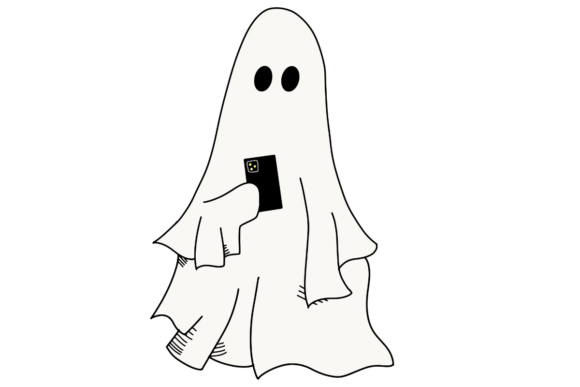 Ghost with Cell Phone Graphics for Crafts and Local Branding