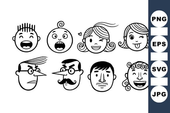 Hand Drawn Funny Face Icons for Graphics and Crafts