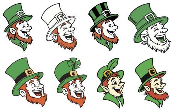 Irish Leprechaun Faces St Patrick’s Day Graphics for Crafts
