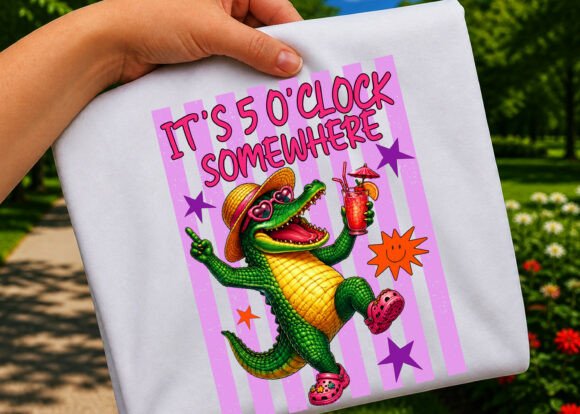 It’s 5 O’Clock Tropical Crocodile Summer Graphics for Crafts