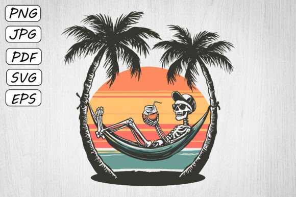 Summer Skeleton Beach Design Clipart for Graphics and Crafts